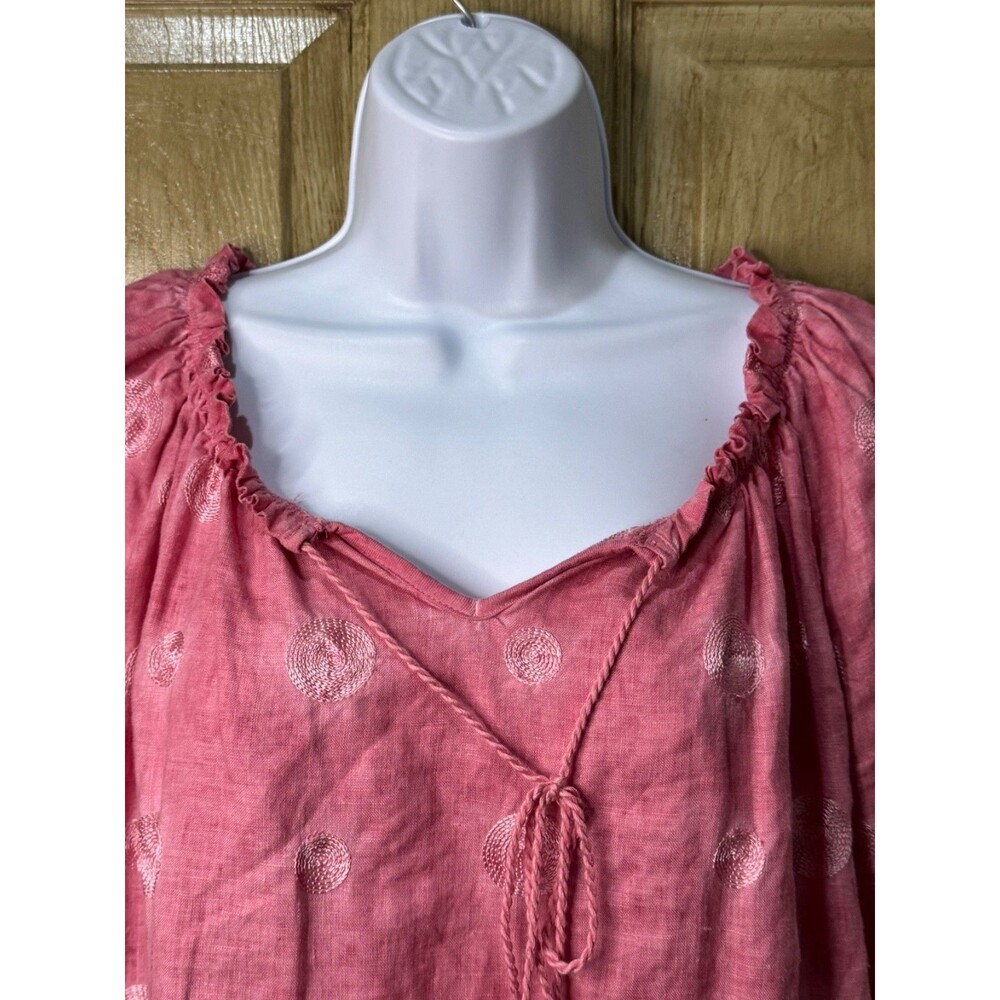 Ali Miles Linen Pink Tunic Top Boho Embroidered Tassels Art To Wear Size Small - Picture 3 of 7